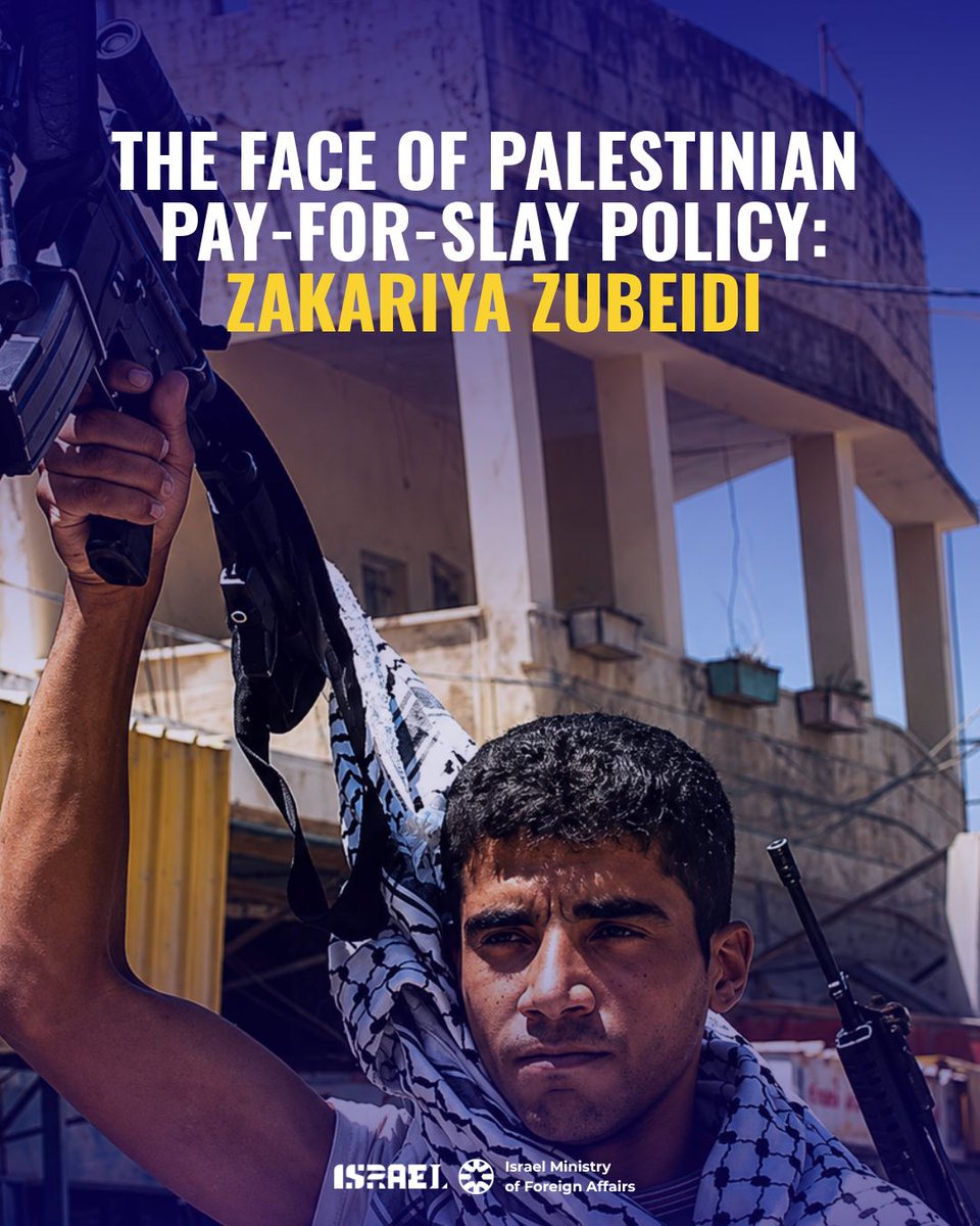 IsraelMFA's tweet photo. Meet Mahmoud Abbas’ latest envoy: Zakariya Zubeidi - a convicted terrorist responsible for the killing of Israelis, now elected to Fatah’s Central Committee. Abbas dispatched Zubeidi to reassure incarcerated terrorists and their families that the Palestinian Authority’s Pay-for-Slay policy will continue, despite telling Western governments rewarding the murder of Jews had been ended.