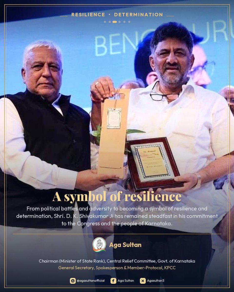 Agasultan5's tweet photo. As Shri. @DKShivakumar Ji prepares to take oath as the Hon’ble Chief Minister of Karnataka tomorrow, the state looks forward to a leadership defined by dedication, decisive action, and a steadfast commitment to the welfare of its people.

Wishing him strength and success in this important responsibility.

@INCIndia @INCKarnataka 

1/2