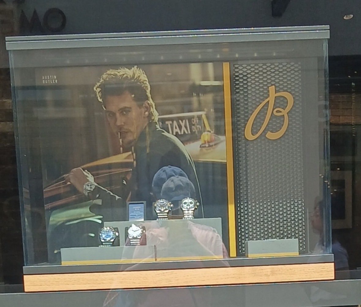 auspicz's tweet photo. The photos of Austin Butler’s new Breitling campaign are shown in stores in Manchester and Sydney. https://t.co/aFOqVkp8kL