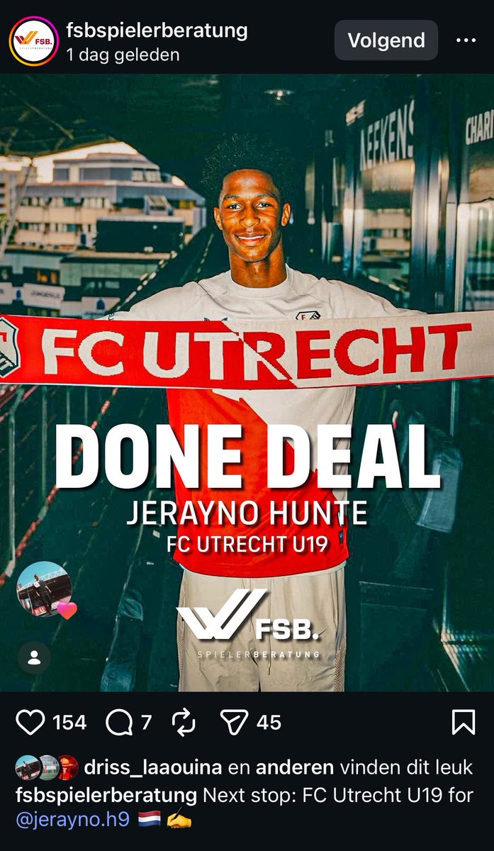 UtregJason's tweet photo. Jerayno Hunte naar FC Utrecht O19. 

Aanvaller komt over van PSV O17, en scoorde 12x in 26 wedstrijden afgelopen seizoen.

#fcutrecht https://t.co/J81rHdZYZX