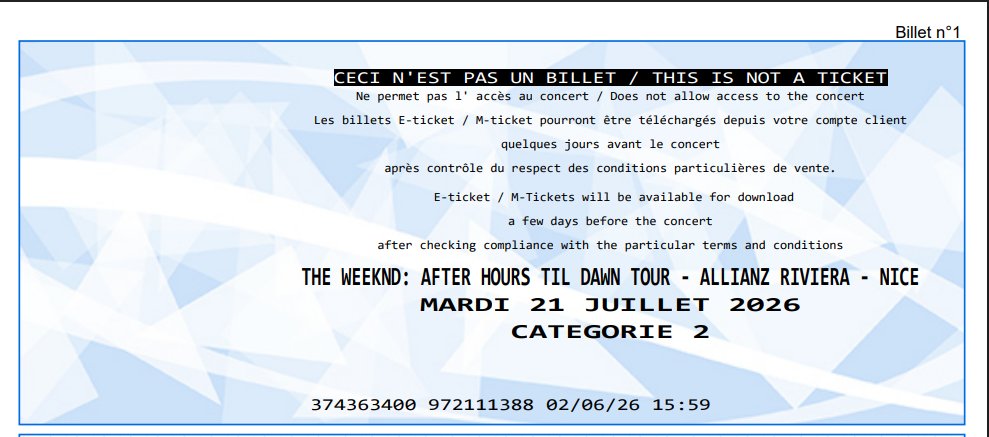 Shichou96's tweet photo. rt svp!!

je vend une place pour the weeknd à nice le 21 Juillet en cat 2 au prix d'achat (92.15€) tt simplement prcq je vais au concert de paris et que j'avais pris cette place au cas où voilà <3 https://t.co/zBj1pNj4zi