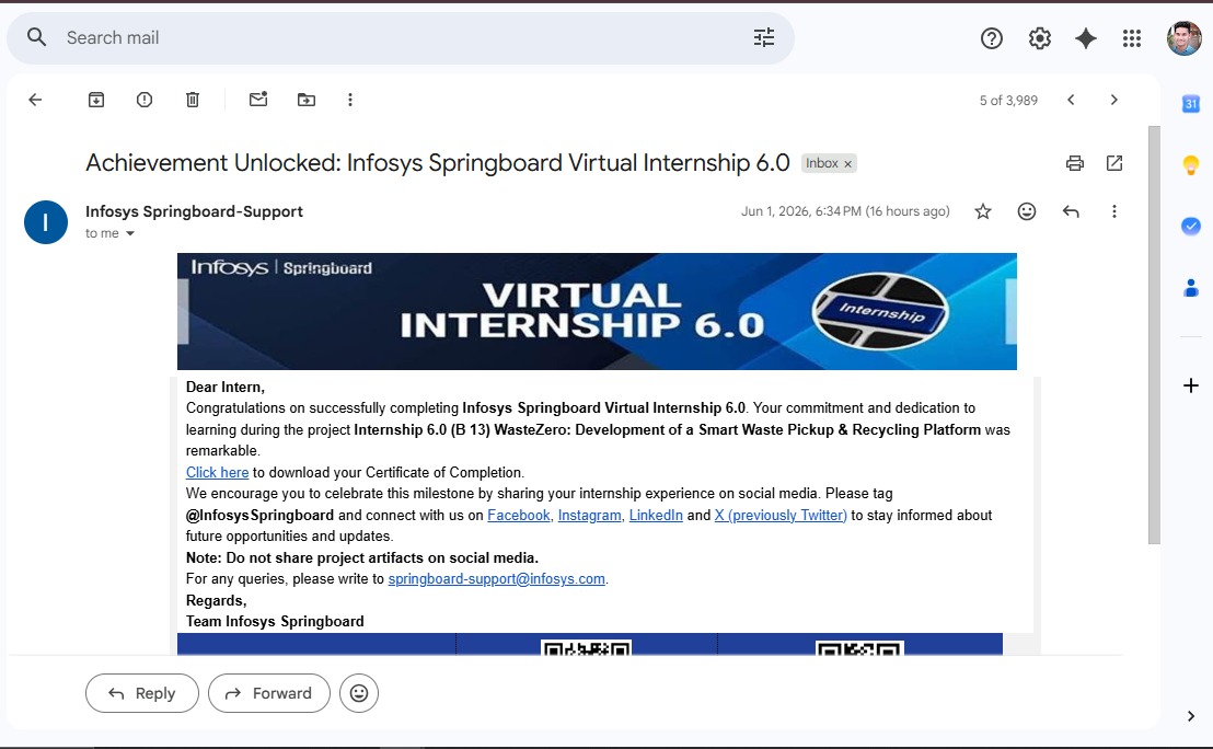 vijayshikhre's tweet photo. π Completed #InfosysSpringboard Virtual Internship 6.0!
Built & deployed WasteZero β»οΈ β a full-stack platform for smarter waste management connecting NGOs & volunteers.
π https://t.co/taMevOxx1T
#ReactJS #NodeJS #MongoDB #WebDevelopment #TechForGood https://t.co/6ve6nr30Fo