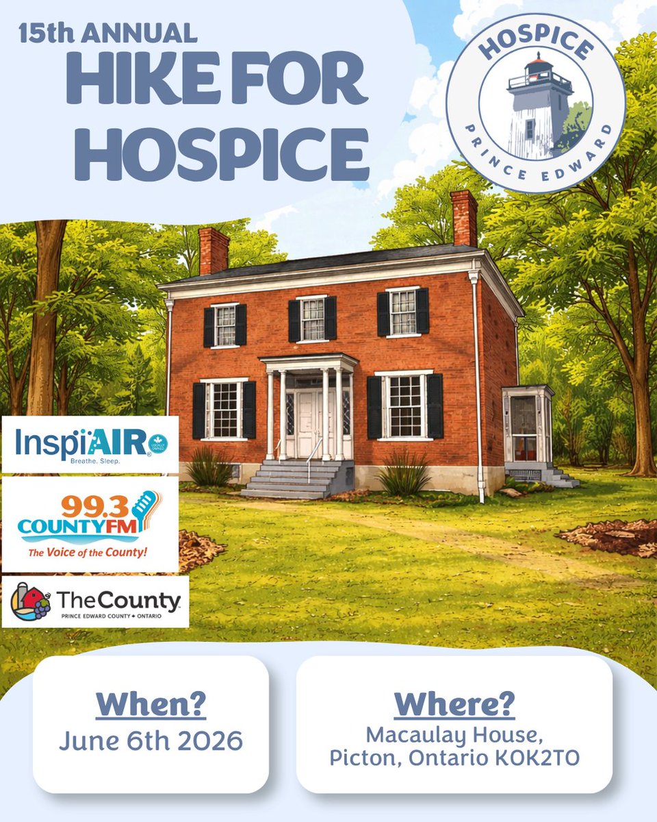 993countyfm's tweet photo. 15th Annual Hike for Hospice is this Saturday, June 6, and we want YOU to join us for a special day of community, memories, and making a difference. 

one-day walk at Macaulay House, where participants can enjoy a tour of the historic house and museum, 

https://t.co/Jq6oxuSjNd https://t.co/y7etlJsPuK