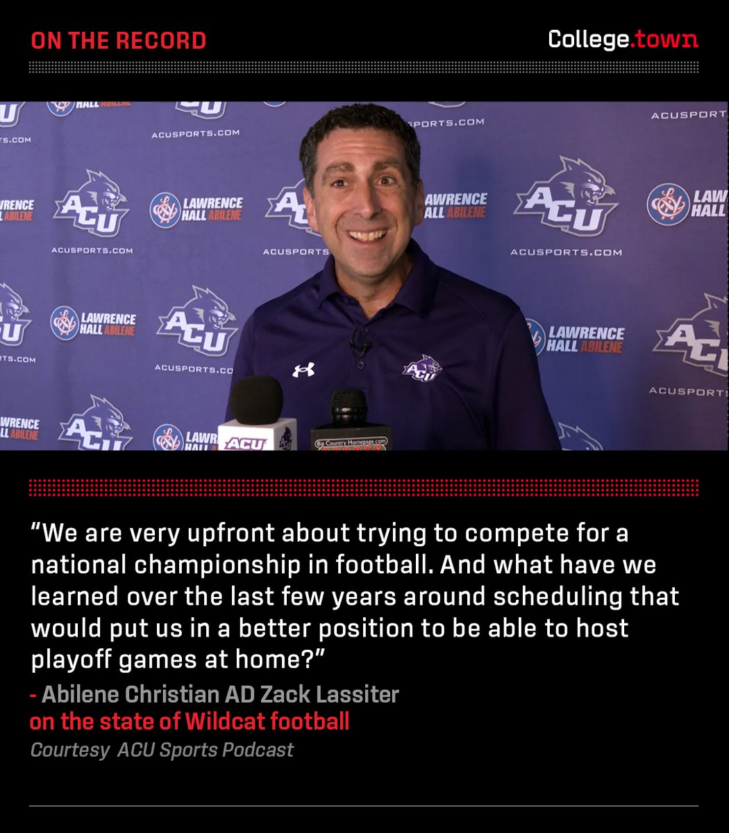 D1ticker's tweet photo. Never too early to talk postseason.🏟️

@ACUsports AD @ZackLassiter regals what it would take to have home @NCAA_FCS playoff games in Abilene: "Like as the record would show, we don't lose very often at Wildcat Stadium, right? Each of the last two seasons have ended with us on the road. And so we are looking at all the things that the FCS committee values when assigning seeds in the playoff."

Plus: "We may have loved playing games against FBS teams, I think they create great exposure for our university. I think they financially make a lot of sense. I think our kids enjoy playing in them. The reality is we were playing more of those games than the other top FCS programs were."

📰: https://t.co/shwoBprcIk