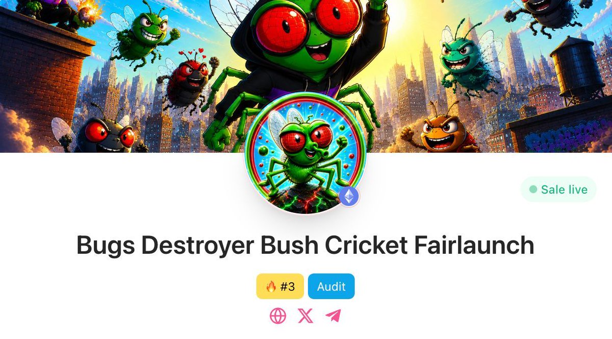 pinkecosystem's tweet photo. 📍Bugs Destroyer Bush Cricket team has officially joined #Pinksale for their #Fairlaunch, and we are eager to provide them with exceptional support and resources. 👆

💪😎Pinksale is committed to ensuring long-term growth by providing professional insight and targeted support to drive the success of every project.🥂

🚀 Check them out below: 

https://t.co/mmscCeJyy8 

#pinksale #eth