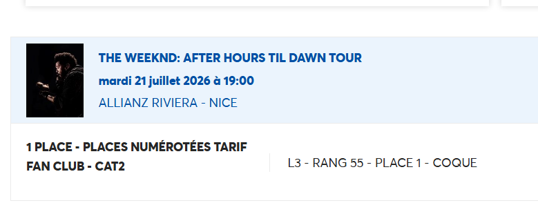 Shichou96's tweet photo. rt svp!!

je vend une place pour the weeknd à nice le 21 Juillet en cat 2 au prix d'achat (92.15€) tt simplement prcq je vais au concert de paris et que j'avais pris cette place au cas où voilà <3 https://t.co/zBj1pNj4zi