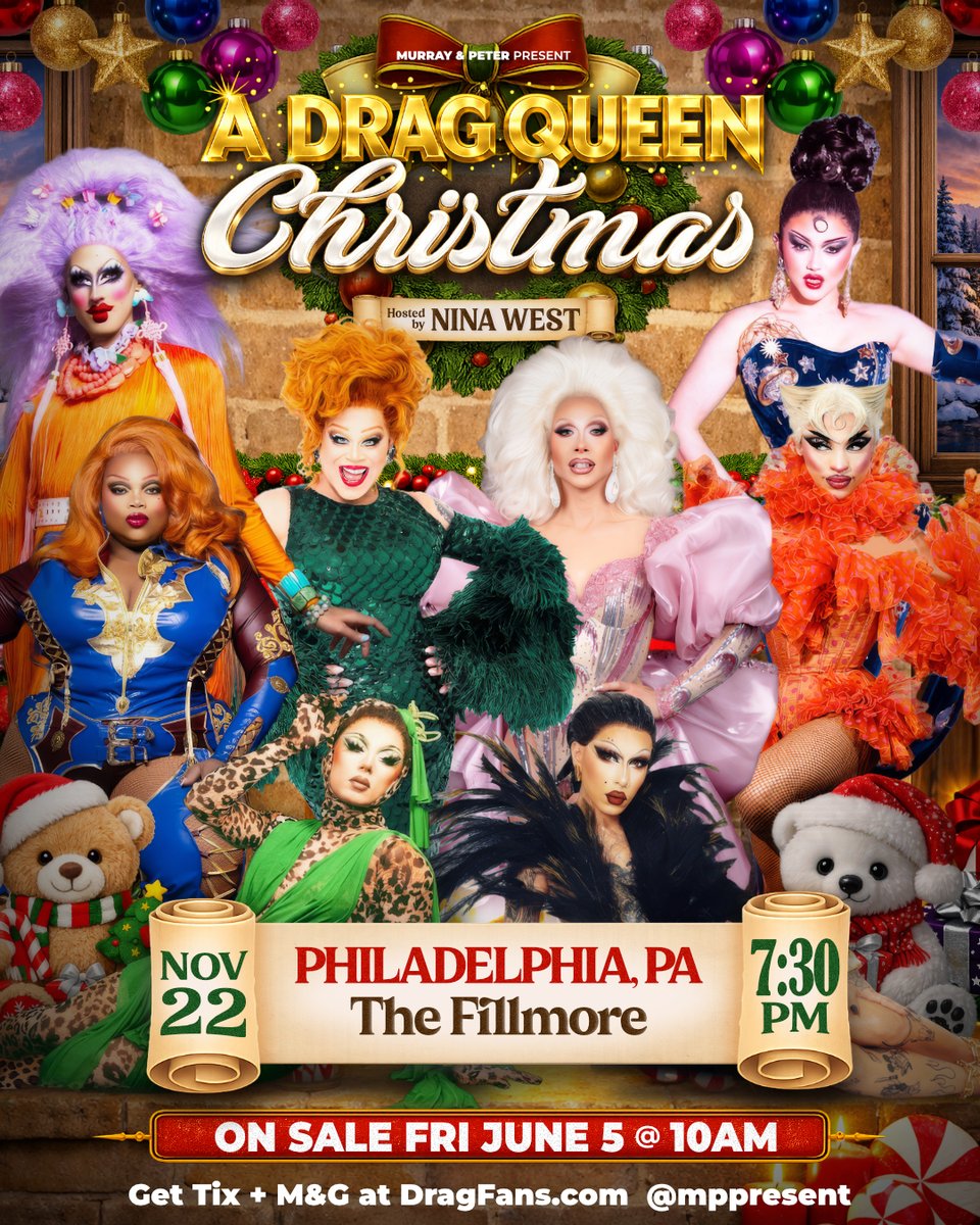 FillmorePhilly's tweet photo. JUST ANNOUNCED 👑 A Drag Queen Christmas (18+ EVENT) at The Fillmore Philly on November 22!

Tickets go on sale Friday, June 5 at 10AM

🎫 👉 https://t.co/zrnSIu1nRC https://t.co/BLLpii2DSa