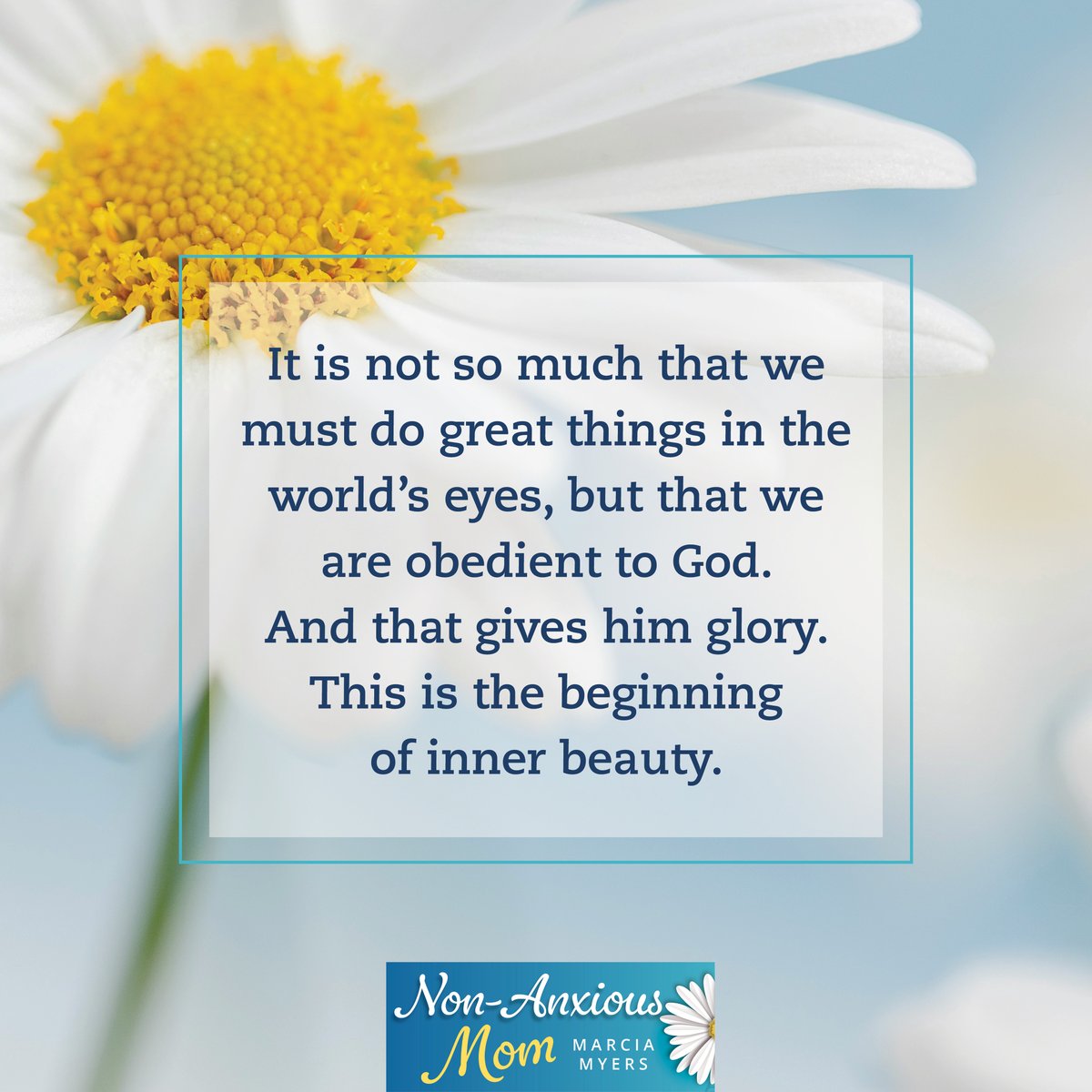 WPHBooks's tweet photo. It is not so much that we must do great things in the world’s eyes, but that we are obedient to God. And that gives him glory. This is the beginning of inner beauty. —p.51
Buy Non-Anxious Mom by Marcia Myers at https://t.co/drAmJtJ6C7

#wph
#wesleyanpublishinghouse
#NonAnxiousMom https://t.co/ch2U2ElQe6