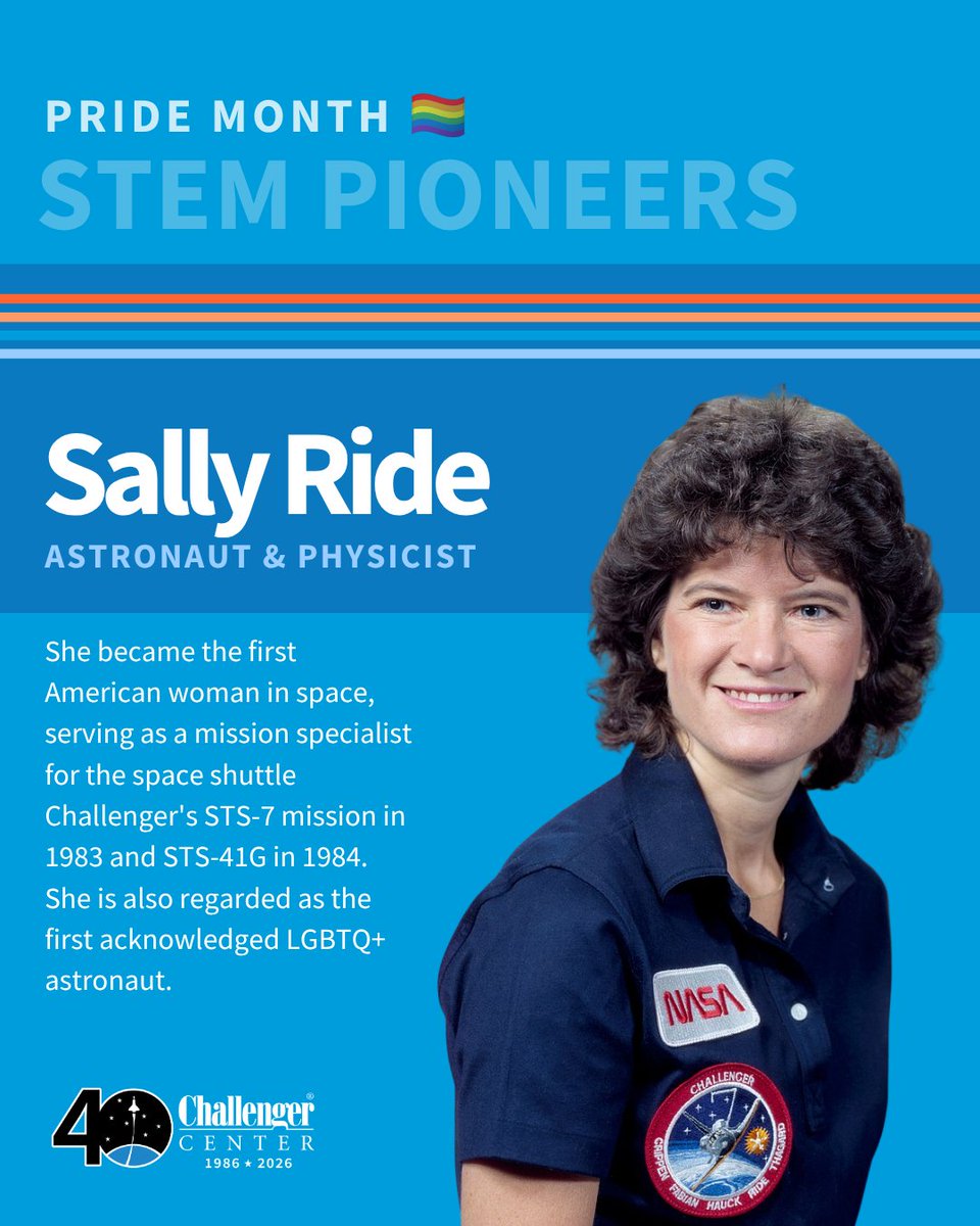 ChallengerCtr's tweet photo. In honor of #PrideMonth 🏳️‍🌈, we're spotlighting just a small fraction of the many LGBTQ+  #STEM pioneers whose incredible achievements and innovations have benefited humankind: Sally Ride, Alan Turing, Lynn Conway, and Sara Josephine Baker. https://t.co/FCxUyroj8f