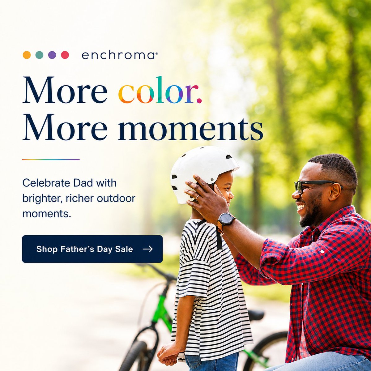 enchroma's tweet photo. This Father’s Day, give Dad the gift of color in a style that’s so him.

More frames. More colors. More colorful ways to experience the world.

Up to 50% off select non‑prescription glasses + 25% off Rx.

#EnChroma #FathersDay2026 #GiftIdeasForDad #colorblind https://t.co/W4hxUDKLAU