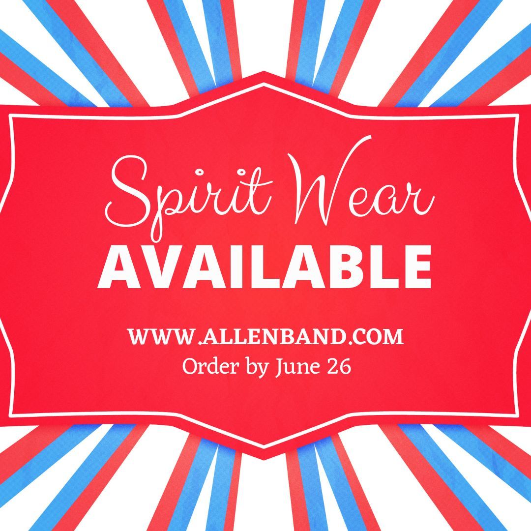 AllenBand's tweet photo. Spirit wear for next year is available now on the ABBA website! Check out what's available in the Storefront at https://t.co/ruLTnCMQ4Q, and order by June 26 to pick it up at Uniform Day! https://t.co/ysMu31uOQ6