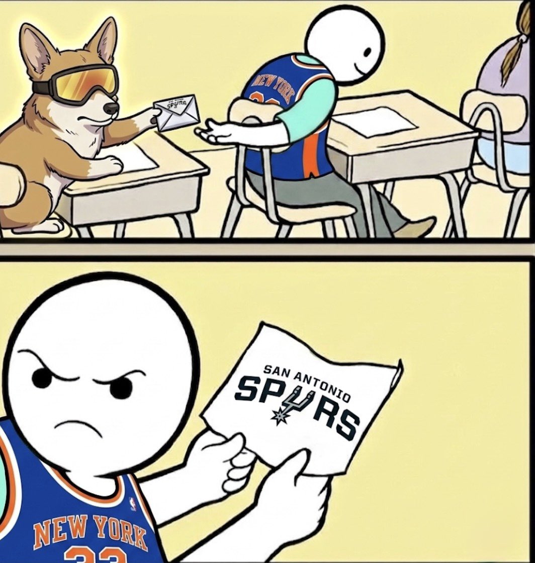 air_corg's tweet photo. Sorry @nyknicks fans the results are in! 

The @spurs are your 2026 NBA champions! https://t.co/KRtNPKJsoX