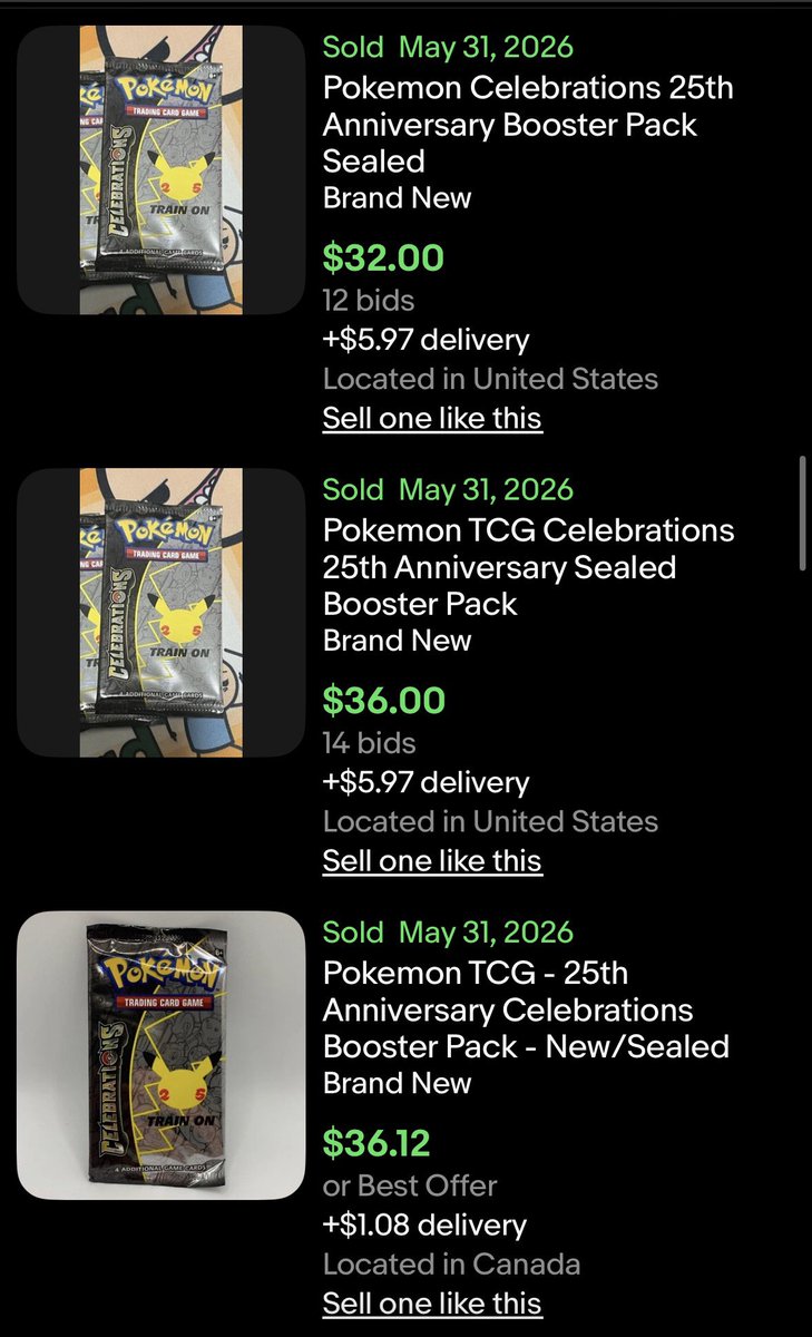 TCGWeb's tweet photo. ‼️ MARKET WATCH ‼️

Pokemon 25th Celebrations 
Booster Packs

📈 up 200% from this time last year!

with the announcement of the 30th set, these packs will skyrocket!

DO NOT SLEEP ON THIS

#Pokemon
#Pokemon30th https://t.co/nzf1ArCVLR