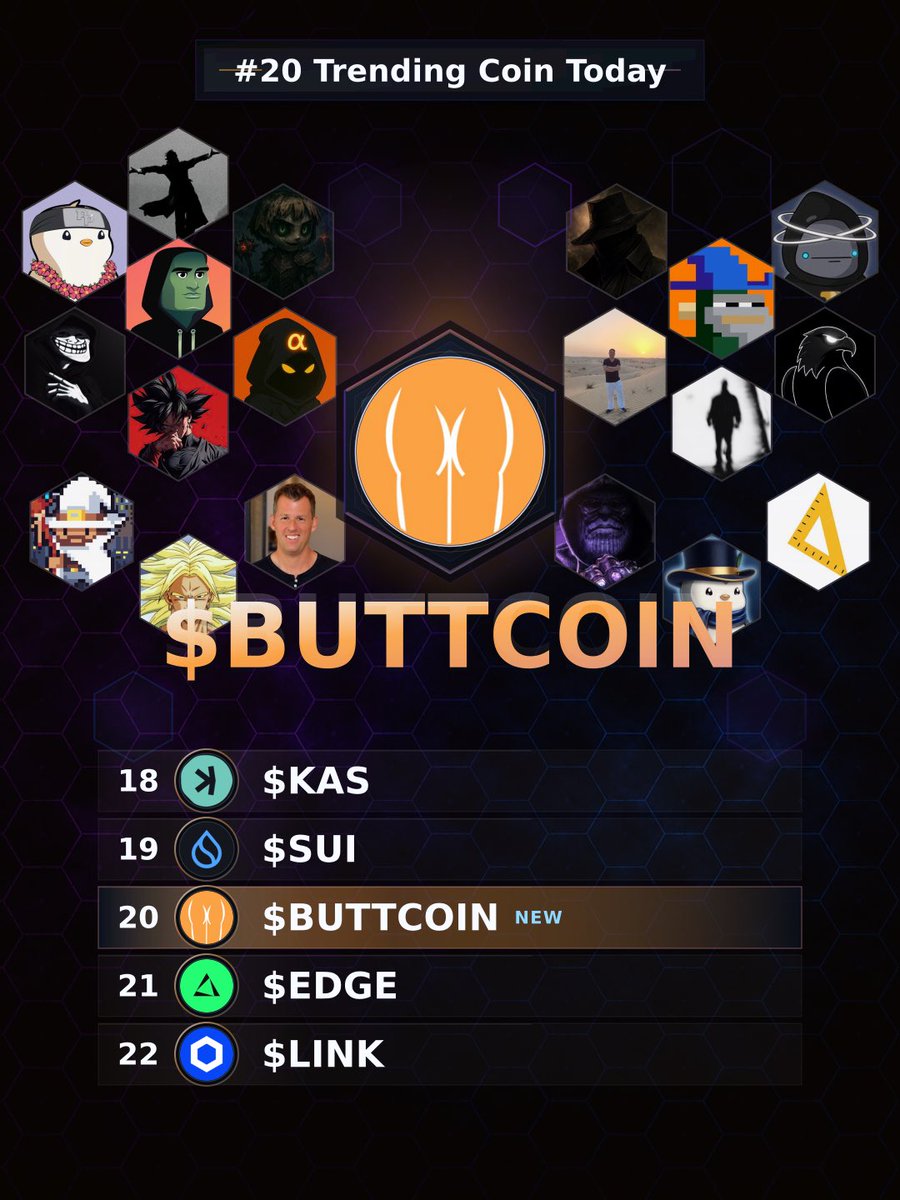 CryptoSocialsX's tweet photo. $BUTTCOIN is one of the newest entries trending on X today, now #20.

What traders are talking about:
• Buttcoin is seen as a meme coin with significant memetic potential, possibly the largest in crypto.
• Discussions highlight Buttcoin's ability to hold its value or even rise while Bitcoin and other cryptocurrencies are dropping.
• There's speculation about significant future price appreciation, with some predicting a 10x move within six months.
• Community efforts are focused on increasing visibility through voting and social media engagement.
• Some posts compare Buttcoin favorably to Bitcoin, suggesting it's a more entertaining or likely outcome.

Frequent $BUTTCOIN mentioners on X today:
@CryptoSaiyannn - 6
@_Shadow36 - 5
@alphashot_ - 5
@bncryptoworld - 3