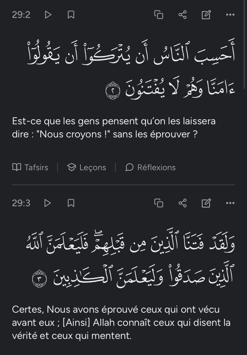 institut_amal's tweet photo. Est-ce que les gens pensent qu’on les laissera dire : "Nous croyons !" sans les éprouver ? https://t.co/YvlZWNmUGC