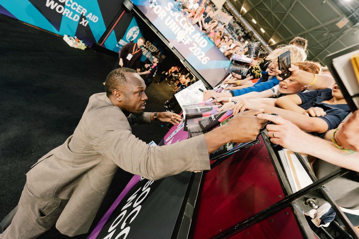 usainbolt's tweet photo. Salute to the entire @socceraid team for raising £16.4M🙌🏿 https://t.co/hHTKwcFisB