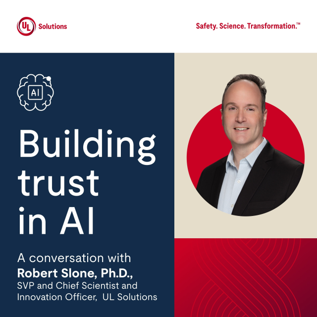 ulDanOShea's tweet photo. Curious what responsible #AI really looks like? @UL_Solutions Chief Scientist Dr. Robert Slone answers key questions on AI safety, trust and why evidence-based testing matters. https://t.co/XTKeBsxOef https://t.co/d0f6ja7m8w