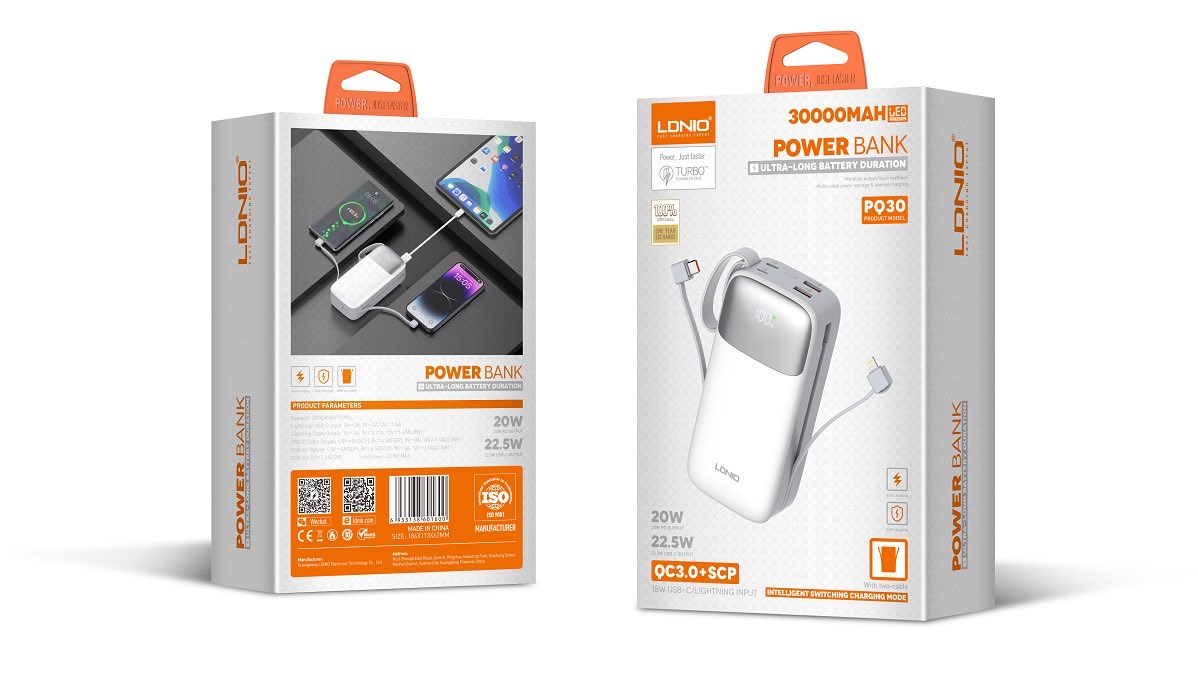 ln_comm's tweet photo. LDNIO PQ30 Power Bank

-30000mAh capacity with LED battery display
-20W/22.5W fast charging via QC3.0 + SCP + TURBO tech
-Built-in USB-C &amp; Lightning cables + 2 USB ports
-Charges 3+ devices at once
-18W input with smart charging mode
-1 year warranty, CE/ISO certified

₦35,000 https://t.co/O70LaWtvgs