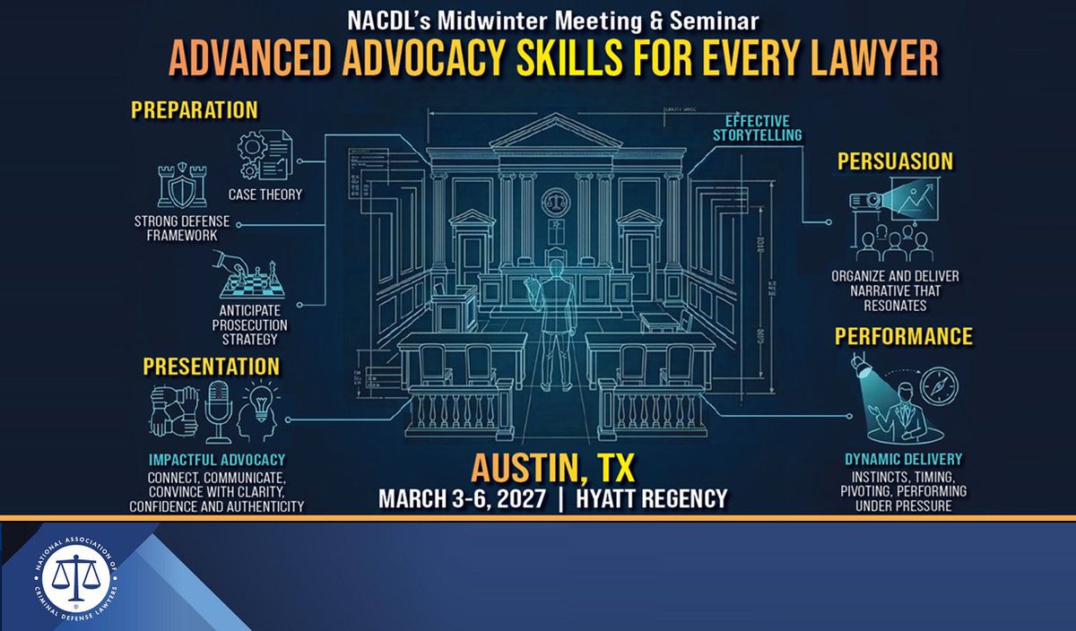 theCLEguy's tweet photo. Announcing "ADVANCED ADVOCACY SKILLS FOR EVERY LAWYER" - @NACDL @NACDLevents' 2027 Midwinter Meeting &amp; CLE in Austin, TX, March 3-6.

Learn more: https://t.co/gVvShzN5nD https://t.co/XB3HUx5xif