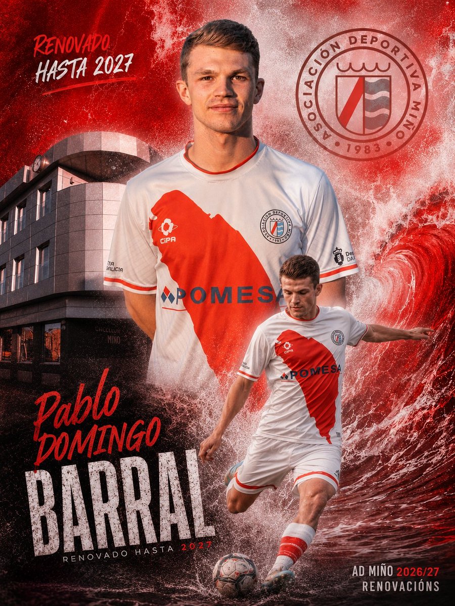 _AD_MINO's tweet photo. ⚽️ AD MIÑO 2026/27
✍️ RENOVACIÓNS

ℹ️ Hoxe anunciamos a renovación de outro Pablo que continúa con nós: Pablo Domingo, BARRAL

⚽️ Xogador que aporta equilibrio ao noso centro do campo, con espíritu de  loita para recuperar balóns e calidade para xogalos con criterio. https://t.co/8ZMZXUr61m