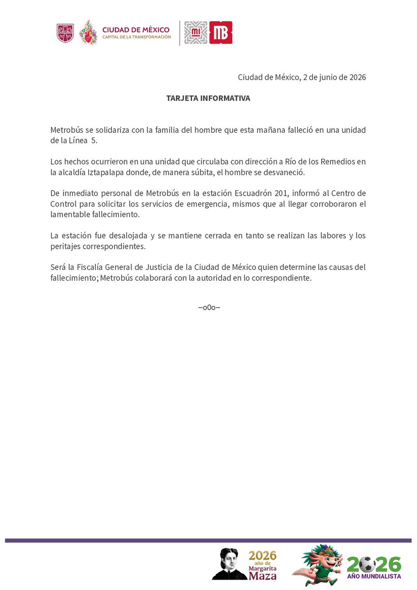MetrobusCDMX's tweet photo. Metrobús informa: https://t.co/wZU9SESFsi