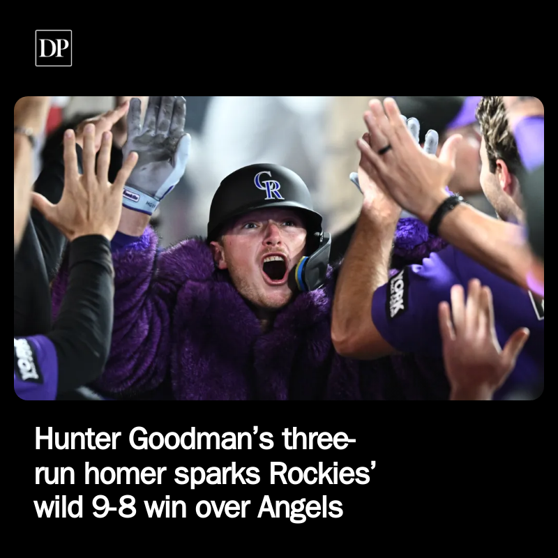 DPRockies's tweet photo. Hunter Goodman’s three-run homer sparks Rockies’ wild 9-8 win over Angels https://t.co/fY4ju2kZaO https://t.co/pIpE2j93Xn