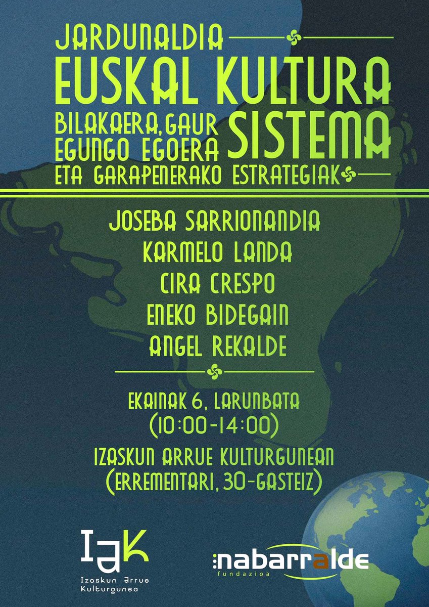 Martin_TTipia's tweet photo. 🤔 Mundu globalaren testuinguruan, zein estrategia behar dugu berezko euskal kultura sistema bat garatzeko?

📢 Erantzunen bila, jardunaldia Gasteizen ekainaren 6an.

👉🏻 Informazio osoa: https://t.co/rCmGjTCcSZ

📝 Izena emateko (edukiera mugatua): https://t.co/2GCBSneEf0 https://t.co/oi8ltSAOMq
