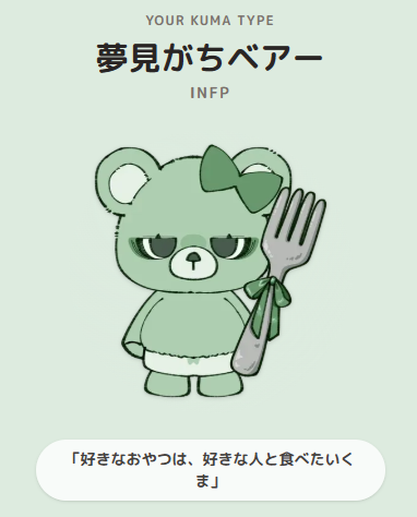 pecoco_25's tweet photo. 配信中に流行りのクマ恋愛タイプ診断やったよ✌️
「食べ物の話になると急に饒舌だね」って書かれてて笑う🤣
#恋するへびべあ診断 https://t.co/MgrmicxHgx