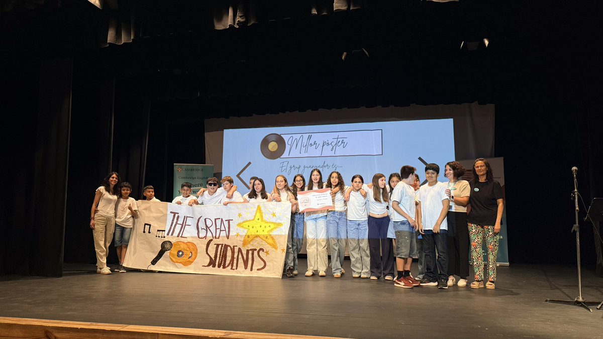 FECC_educacio's tweet photo. 🎶 Tercera i última jornada de l’#SchoolsSongContest 2026!
Més de 140 alumnes han posat el punt final al festival 🙌✨
Guanyadors:
🎨 Millor pòster: The Great Students (Ave Maria Manresa)
✍️ Millor lletra en llengua anglesa: Climbing Higher Together @VedrunaNavas 
🎭 Millor actuació: Cookies'26 @FEDACGuissona