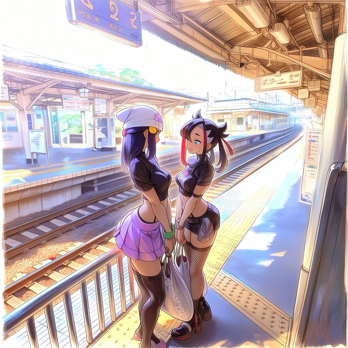 MissRyojii's tweet photo. Casual chit-chat at the station with Dawn &amp; Marnie https://t.co/JjDl9dwosZ