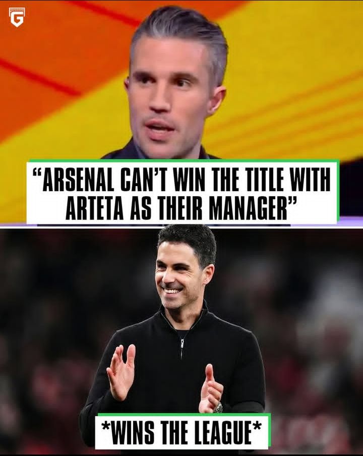 Otinization's tweet photo. Van Persie on Arteta back in 2019:-

 🗣️"Arsenal can't win the title with Arteta as their Manager." 🤡 https://t.co/ylhopHOKj6