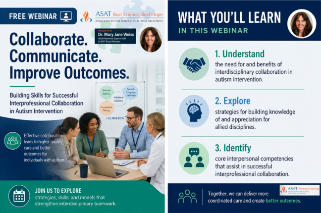 ASATonline's tweet photo. Join us and BDS® for a CEU event - Collaboration Skills: Understanding the Relevance and Building the Repertoire 06/12/26 |  https://t.co/KGAlY4TtqI #autism #webinar #CEU #ABA https://t.co/XWVjJaR2vS