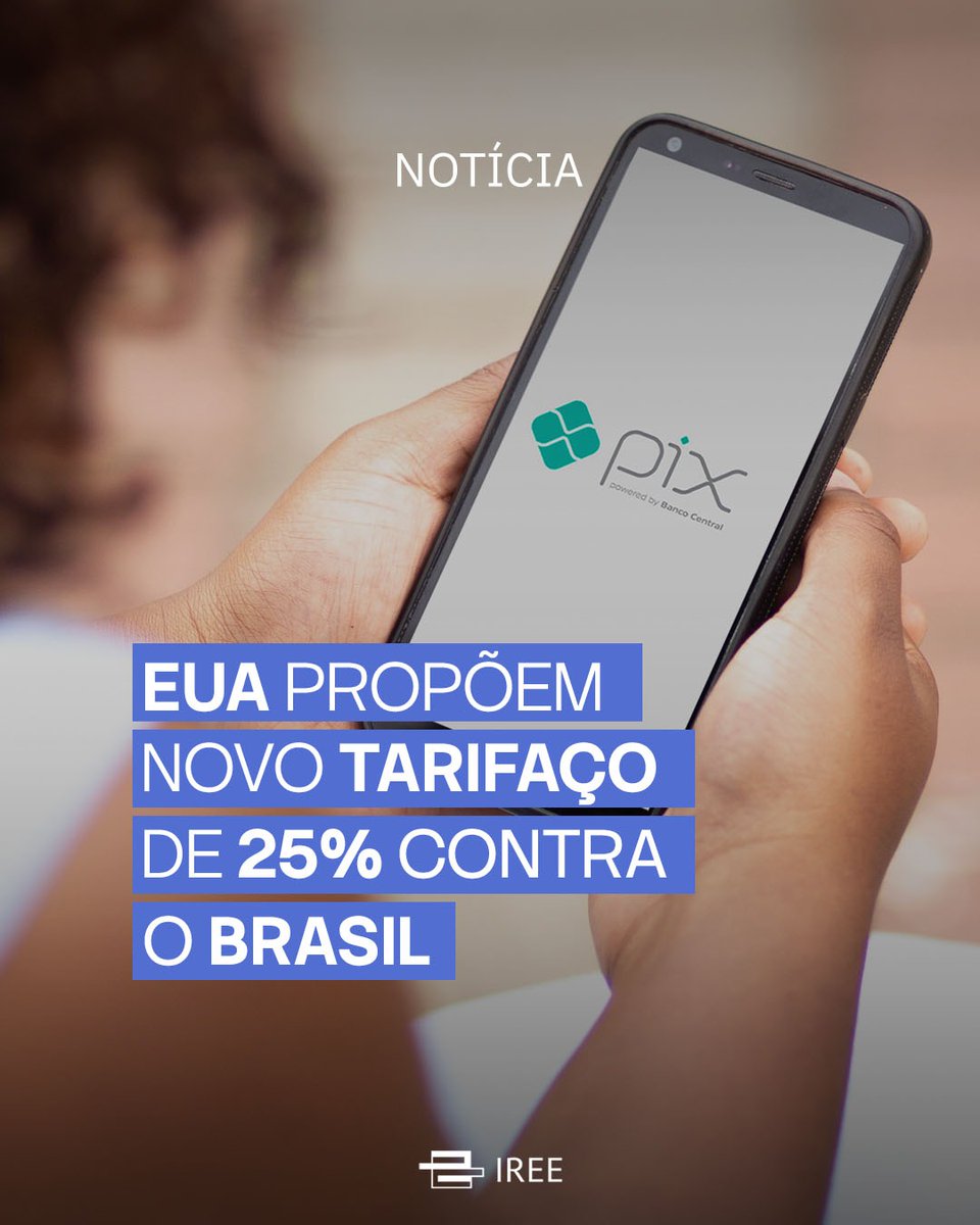 ireebr's tweet photo. Os Estados Unidos propuseram uma tarifa de 25% sobre produtos brasileiros após concluir uma investigação comercial aberta em julho do ano passado. O processo foi conduzido com base na Seção 301 da Lei de Comércio de 1974, usada pelos EUA para apurar práticas consideradas prejudiciais ao comércio americano.

Entre os principais pontos levantados pelo relatório está o Pix. Segundo o Escritório do Representante de Comércio dos EUA (USTR), o Banco Central favoreceria o sistema de pagamentos ao atuar como regulador e operador da plataforma, além de limitar taxas cobradas por concorrentes americanos.

O documento também cita questões relacionadas ao comércio digital, etanol, desmatamento, propriedade intelectual e combate à corrupção. A proposta ainda não entrou em vigor: antes de uma decisão final, o governo americano abrirá uma consulta pública para receber contribuições do setor privado. A adoção das tarifas dependerá da decisão do presidente Donald Trump.
