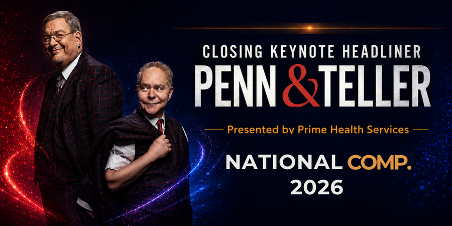 National_Comp's tweet photo. 🎩✨ BIG NEWS: Penn &amp; Teller are coming to #NationalComp2026.

The legendary duo will headline 'The Grand Finale: Mix, Mingle &amp; Magic'—an unforgettable Las Vegas-style finish to two days of learning, networking, and industry insight.

Learn more: https://t.co/PmtZsMBOxY https://t.co/tRXXgalDdF
