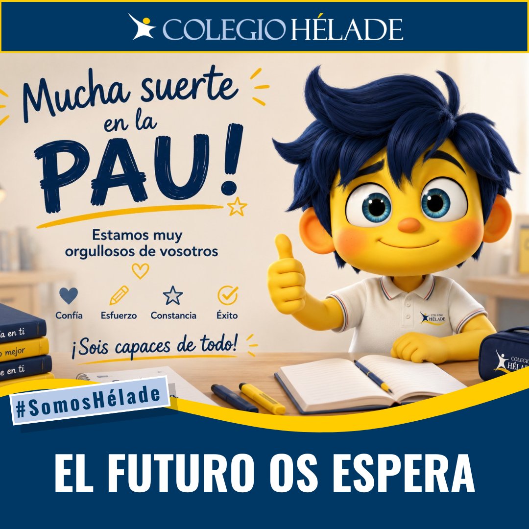 Colegio_Helade's tweet photo. 🎓💙 Mucha suerte a nuestros alumnos de Bachillerato en la PAU.

Confiad en vosotros, disfrutad del camino y dad lo mejor de vosotros mismos. 🌟

Estamos muy orgullosos de todo lo que habéis conseguido. ¡A por ello! 🚀📚

#SomosHélade #PAU #Bachillerato https://t.co/BOmMMNQz7S