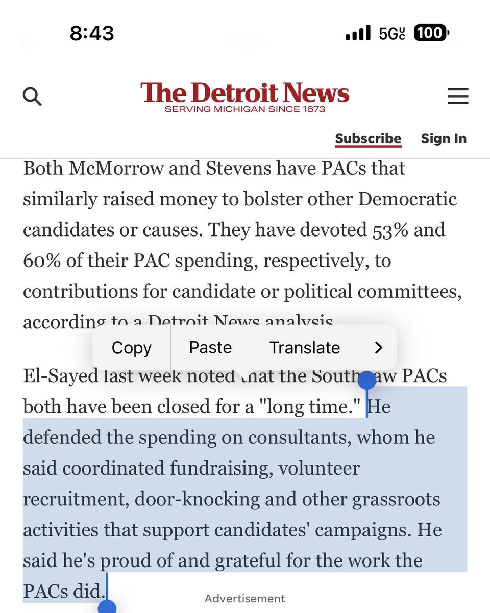 thabigQ's tweet photo. @ChadLivengood @AbdulElSayed @nannburke @detroitnews Holy shit, he used PAC money to pay people… to do politics? Organizing? This is a HUGE scandal. Surely he will never recover. https://t.co/VjIVy2S0ti