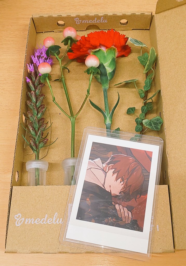 Heta_Alice's tweet photo. medeluさんから初めてのお花の定期便が届きました！今回のメインフラワーはカーネーション🌼
しかも赤のカーネーションで意図せず推しカラーで嬉しい 眞紘くんにはやはり赤が映えますね❣️
これから毎週お花届くと思うと楽しみ*
#medelu
#AnthosFandom https://t.co/7buDDyBJ32