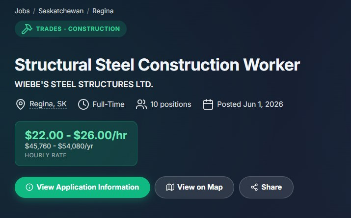 JobAdsCA's tweet photo. Wiebe’s Steel Structures Ltd. is looking for a Structural Steel Construction Worker in Regina, SK.

Find out more information at https://t.co/BMK40zyc0b

#Regina #saskatchewan #jobs #employment https://t.co/2HRqlno7HU