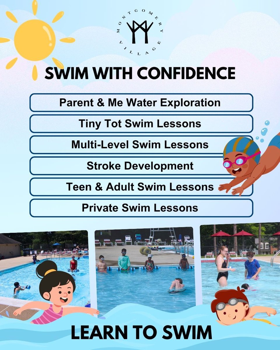 MontVillageMD's tweet photo. 🏊‍♂️#SwimLessons for all ages. From little ones entering the water for the first time to teens refining their technique to adults building water confidence, there is something for everyone.

🐳Your swimming confidence starts here. Register now: https://t.co/HACfmWLu7W https://t.co/b0OcQs7uUj