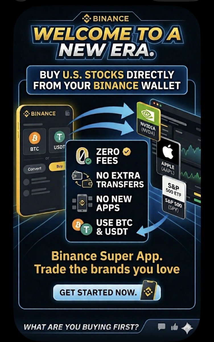 YaraWeb3's tweet photo. As a crypto holder, this changes everything for me.

I can now DCA into the brands i love, or S&P 500 ETFs directly from my Binance wallet — using my BTC or USDT, zero fees, no extra transfers or apps.

This is the Super App moment we’ve been waiting for. 🚀

What are you buying first? 👇