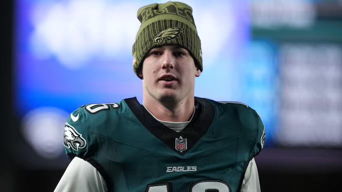 SleeperEagles's tweet photo. QB Tanner McKee is a trade candidate for the #Eagles, per Bleacher Report.

"Philadelphia may be able to get a fifth- or sixth-round pick for McKee, which is more than reasonable with his small-sample resume." https://t.co/2mFhQDAsBj
