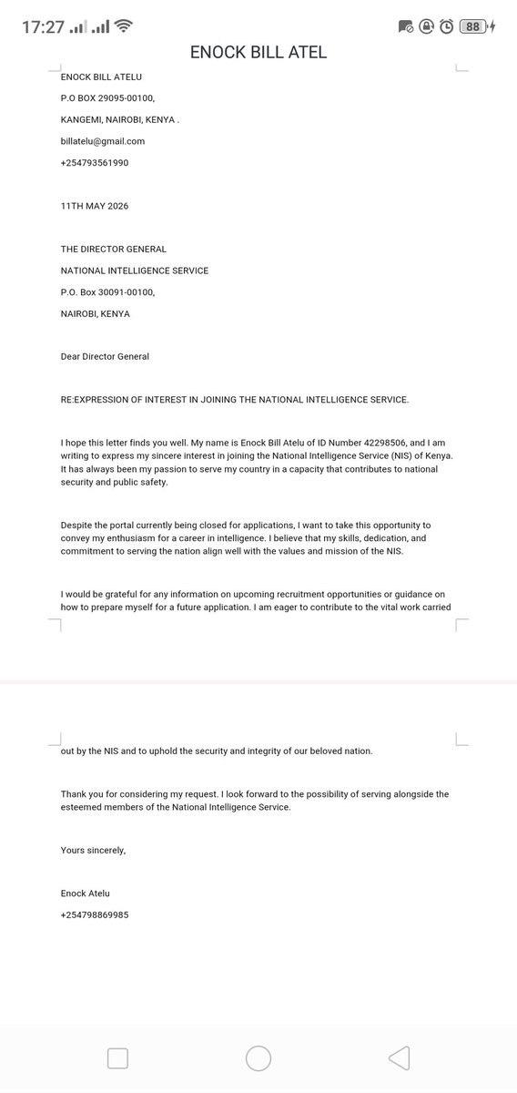 AteluBill's tweet photo. Request to join the National Intelligence Service 
Kindly accept my request 
Am really interested in joining this service @NIS_Kenya @WilliamsRuto @kipmurkomen @StateHouseKenya @_KithureKindiki @KIMANIICHUNGWAH @HonOscarSudi https://t.co/42oSMB6Tzd