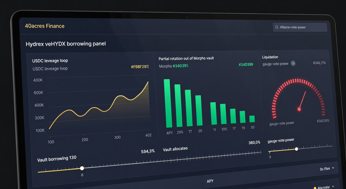 baseyieldguy's tweet photo. hydrex just added veHYDX borrowing on @40acres_Finance.

Leaning in for the extra usdc loop but the liquidation window tightens fast once ve power gets haircut on gauge votes.

Rotating a slice out of the morpho vault instead. https://t.co/ySllrC6Mh6