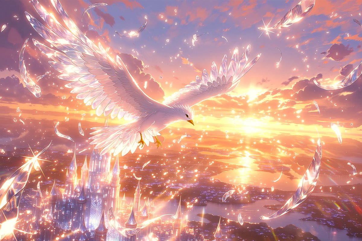 MAASblue's tweet photo. 【異世界住人録：明日から遣わされし神鳥】

その遣いの主が誰なのか、世界のどの住人も、知ることはありませんでした。

それでも言えることは、その翼の行き先には、必ず光が待っている、ということでした。

#AIイラスト
#AIart️️️️️️️️️️️️️️️️️️️️️️️️️ https://t.co/QUNErgwTPC