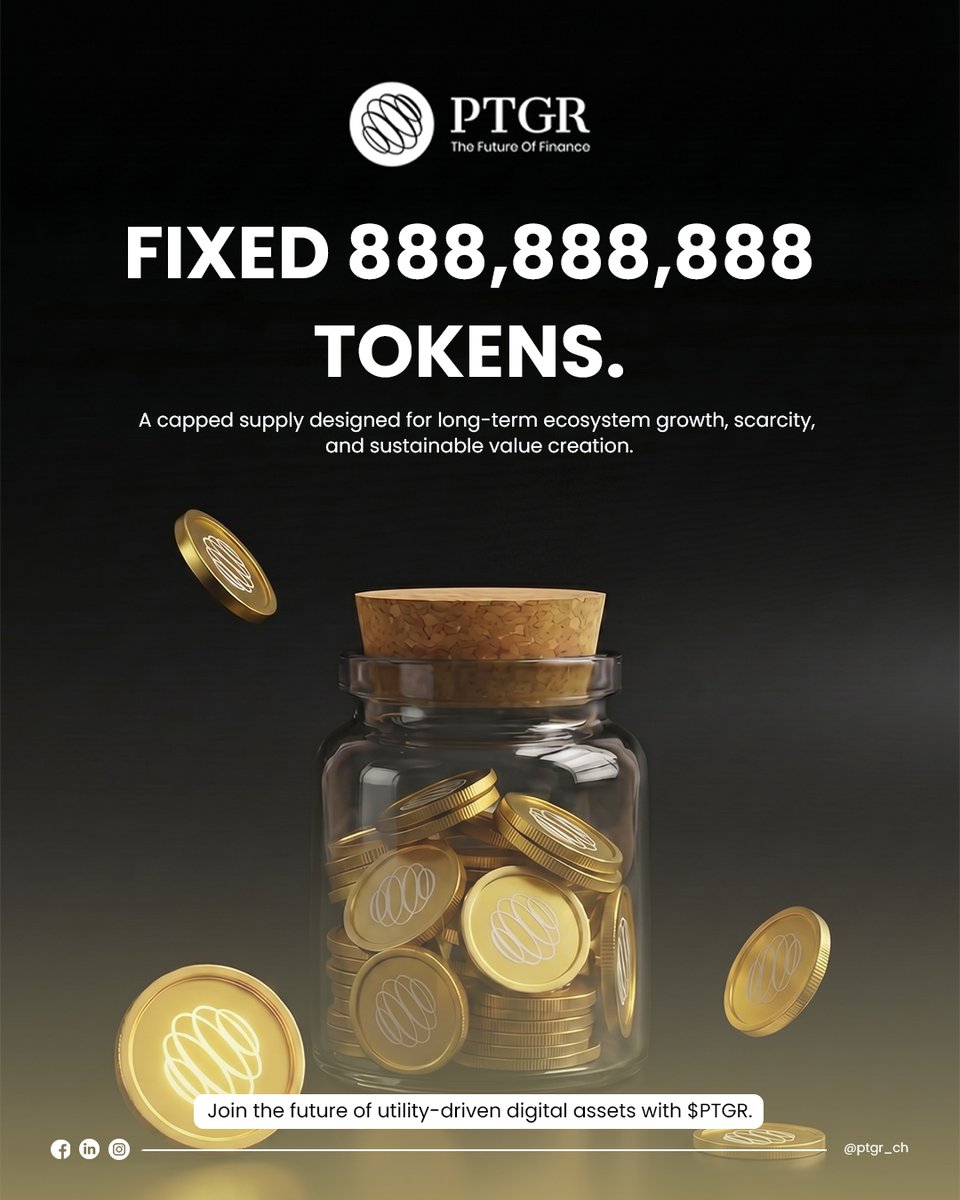 ptgrtoken's tweet photo. Scarcity is built into the foundation.

A structured token model designed to support ecosystem growth while maintaining transparency and long-term sustainability.

Join the Main Sale: https://t.co/E9aNCcnOWp

#PTGRToken #DigitalAssets #Blockchain #Crypto https://t.co/Nz30Zp3OxS