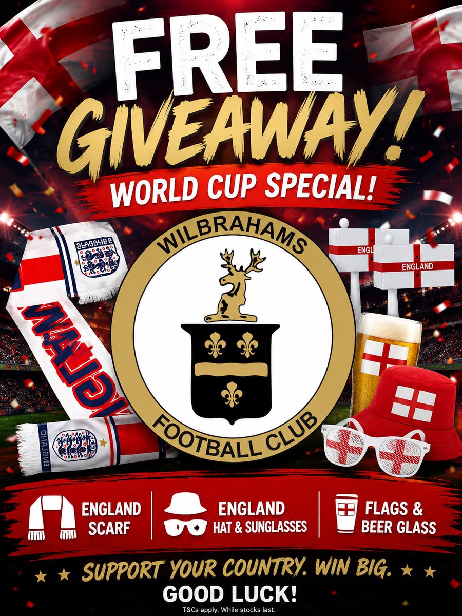 WilbrahamsFCC's tweet photo. 🚨WORLD CUP GIVEAWAY🚨

Simply follow us on Instagram, TikTok, Facebook &amp; X - share this post to your profile and tag 2 friends!

Winner announced Wednesday 10th June - 5pm!

🏴󠁧󠁢󠁥󠁮󠁧󠁿🏴󠁧󠁢󠁥󠁮󠁧󠁿🏴󠁧󠁢󠁥󠁮󠁧󠁿🏴󠁧󠁢󠁥󠁮󠁧󠁿🏴󠁧󠁢󠁥󠁮󠁧󠁿🏴󠁧󠁢󠁥󠁮󠁧󠁿🏴󠁧󠁢󠁥󠁮󠁧󠁿🏴󠁧󠁢󠁥󠁮󠁧󠁿🏴󠁧󠁢󠁥󠁮󠁧󠁿🏴󠁧󠁢󠁥󠁮󠁧󠁿🏴󠁧󠁢󠁥󠁮󠁧󠁿🏴󠁧󠁢󠁥󠁮󠁧󠁿🏴󠁧󠁢󠁥󠁮󠁧󠁿🏴󠁧󠁢󠁥󠁮󠁧󠁿🏴󠁧󠁢󠁥󠁮󠁧󠁿🏴󠁧󠁢󠁥󠁮󠁧󠁿🏴󠁧󠁢󠁥󠁮󠁧󠁿🏴󠁧󠁢󠁥󠁮󠁧󠁿🏴󠁧󠁢󠁥󠁮󠁧󠁿🏴󠁧󠁢󠁥󠁮󠁧󠁿🏴󠁧󠁢󠁥󠁮󠁧󠁿 https://t.co/slUtfvUnNR
