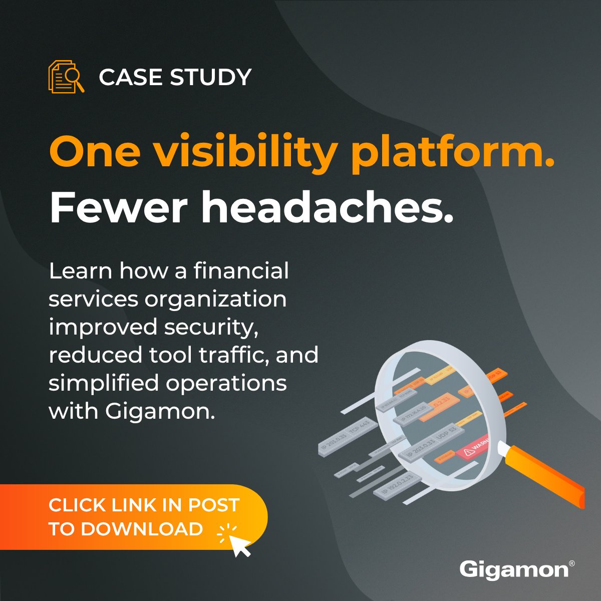 gigamon's tweet photo. Too many tools, too much traffic… not enough visibility. 🔍

When a large financial services team needed a more efficient way to manage traffic across its environment, they turned to Gigamon.

See how they reduced tool traffic by up to 49%: https://t.co/SPHthvlzfn https://t.co/0hGlkv8Z8Q