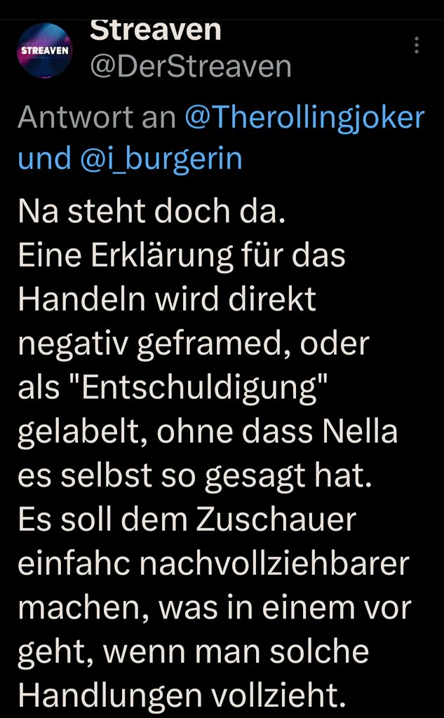 Therollingjoker's tweet photo. Also halten wir fest:

Weil #Nella sich entschuldigt hat, darf man die Begründung für ihr Handeln nicht kritisieren, selbst wenn sie hinten und vorne nicht zusammenpasst?

Gilt das dann auch für die Kritik von @jayriddle77 an @Jasmin_Gnu und #Staiy? https://t.co/N04ofmNje1