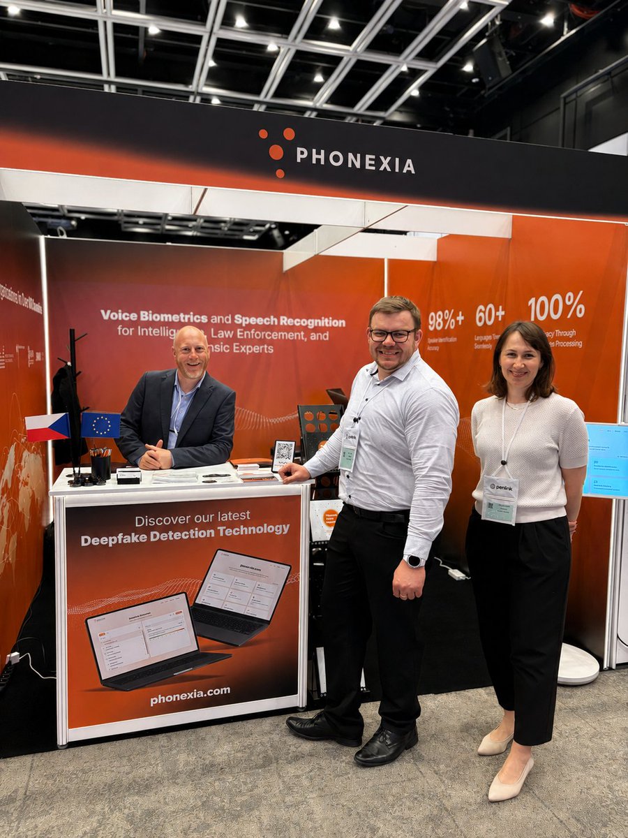 Phonexia's tweet photo. What a day at ISS World Prague! 🔥
Booth 73 has been buzzing — great conversations, sharp questions, and lots of interest in what voice technology can do today.
We're back tomorrow — and if voice deepfakes are on your radar, come talk to us about our latest Deepfake Detection technology. Real demos, real questions, real answers.
📍 Booth 73 📅 See you on Day 2 👋

#ISSWorld #ISSPrague #Phonexia #DeepfakeDetection #VoiceBiometrics