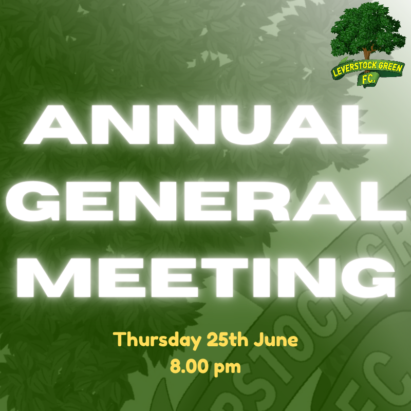 levgreenfc's tweet photo. ANNUAL GENERAL MEETING

As per the club rules, notice is hereby given of the 2026 Leverstock Green Football Club Annual General Meeting.

Documents will be sent out within a couple of weeks of the meeting including Agenda and Reports.

The meeting will be held at Leverstock Green Football Club, Pancake Lane, Leverstock Green, Hemel Hempstead, HP2 4NQ on Thursday 25th June 2026 at 8.00pm.

Please let us know ASAP whether you will be attending so we can accommodate numbers.

Also, if you wish anything to be discussed under any other business you MUST notify Emma in writing at least 14 days prior to the meeting (11th June 2026). Anything submitted after this date will not be considered.